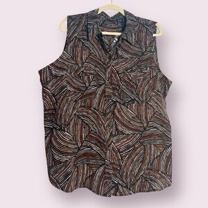 Apt. 9 Black Red Orange Striped Abstract Button Up Collared Sleeveless Blouse XL